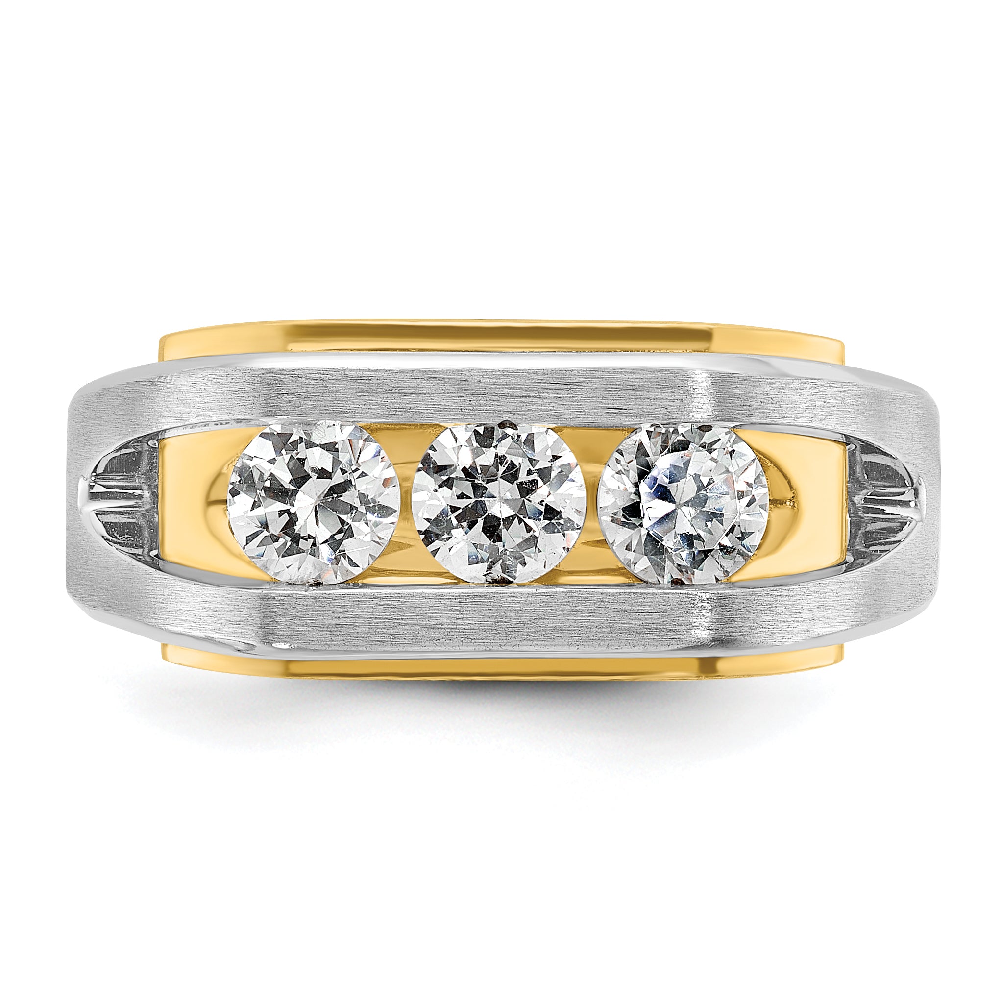 14k Two-tone Men's Polished Satin and Cut-Out 3-Stone Ring Mounting, Mounting Only - Sophia Jewelers