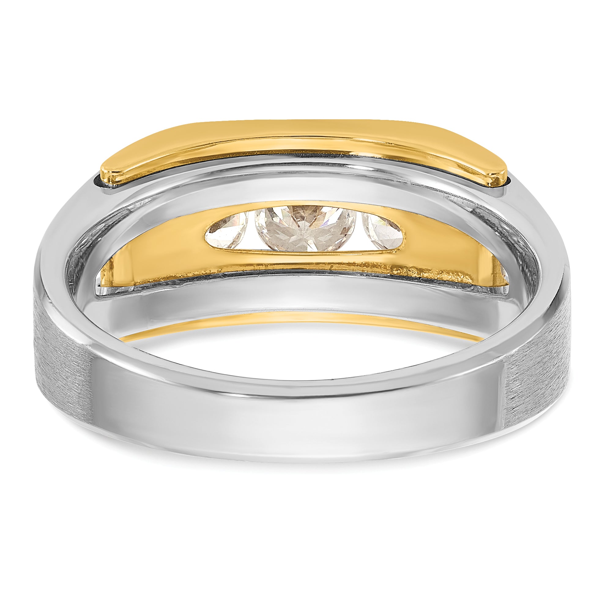 14k Two-tone Men's Polished Satin and Cut-Out 3-Stone Ring Mounting, Mounting Only - Sophia Jewelers