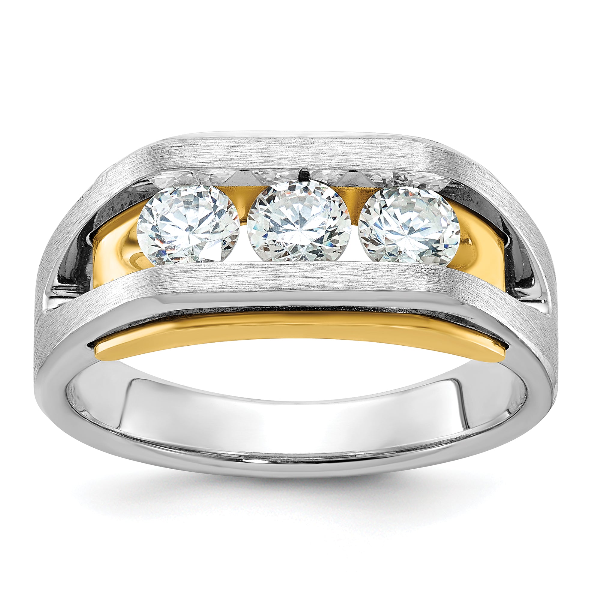 14k Two-tone Men's Polished Satin and Cut-Out 3-Stone Ring Mounting, Mounting Only - Sophia Jewelers Main image