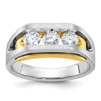 14k Two-tone Men's Polished Satin and Cut-Out 3-Stone 1 Carat AA Quality Diamond Ring - Sophia Jewelers