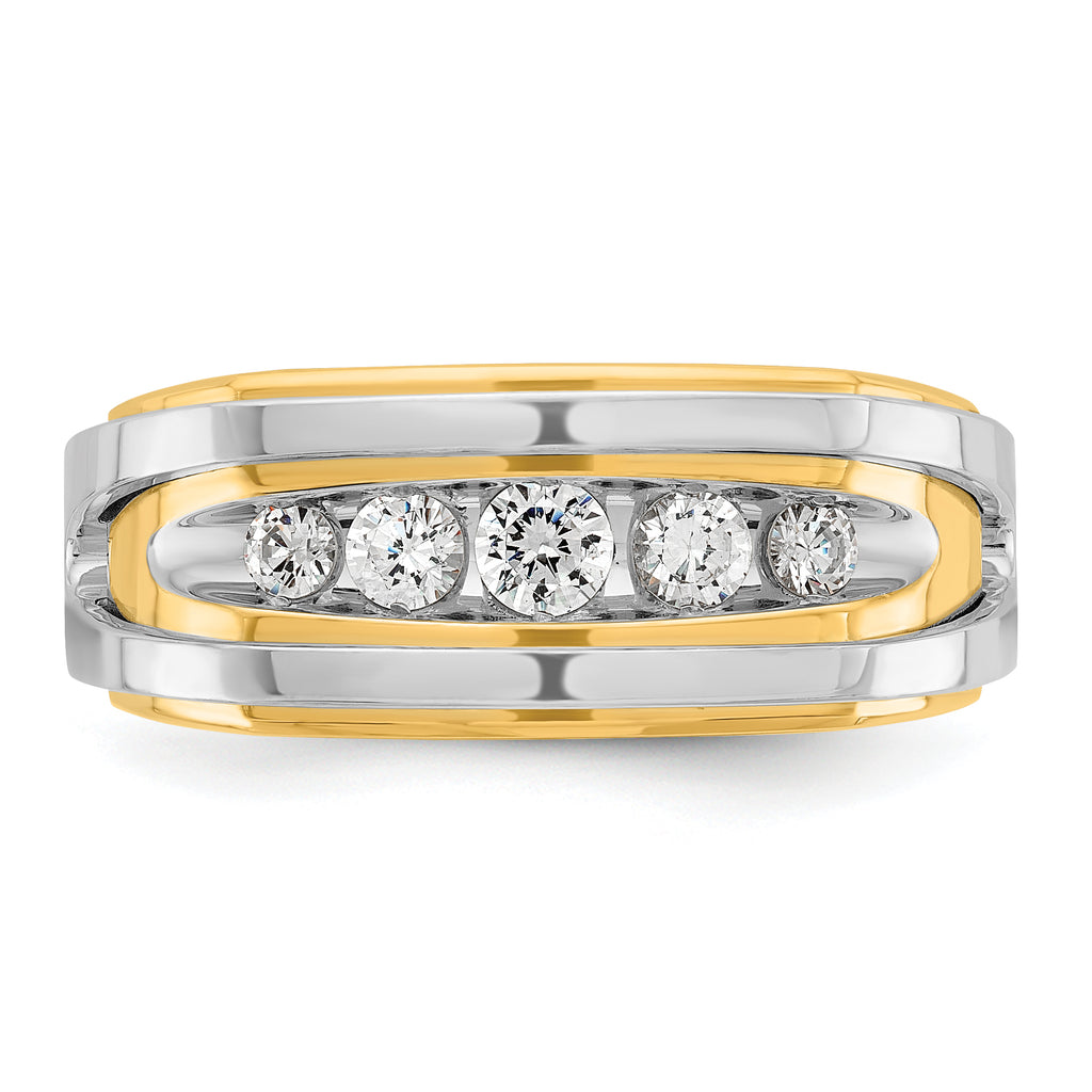14k Two-tone Men's Polished 5-Stone 1/2 Carat AA Quality Diamond Ring - Sophia Jewelers