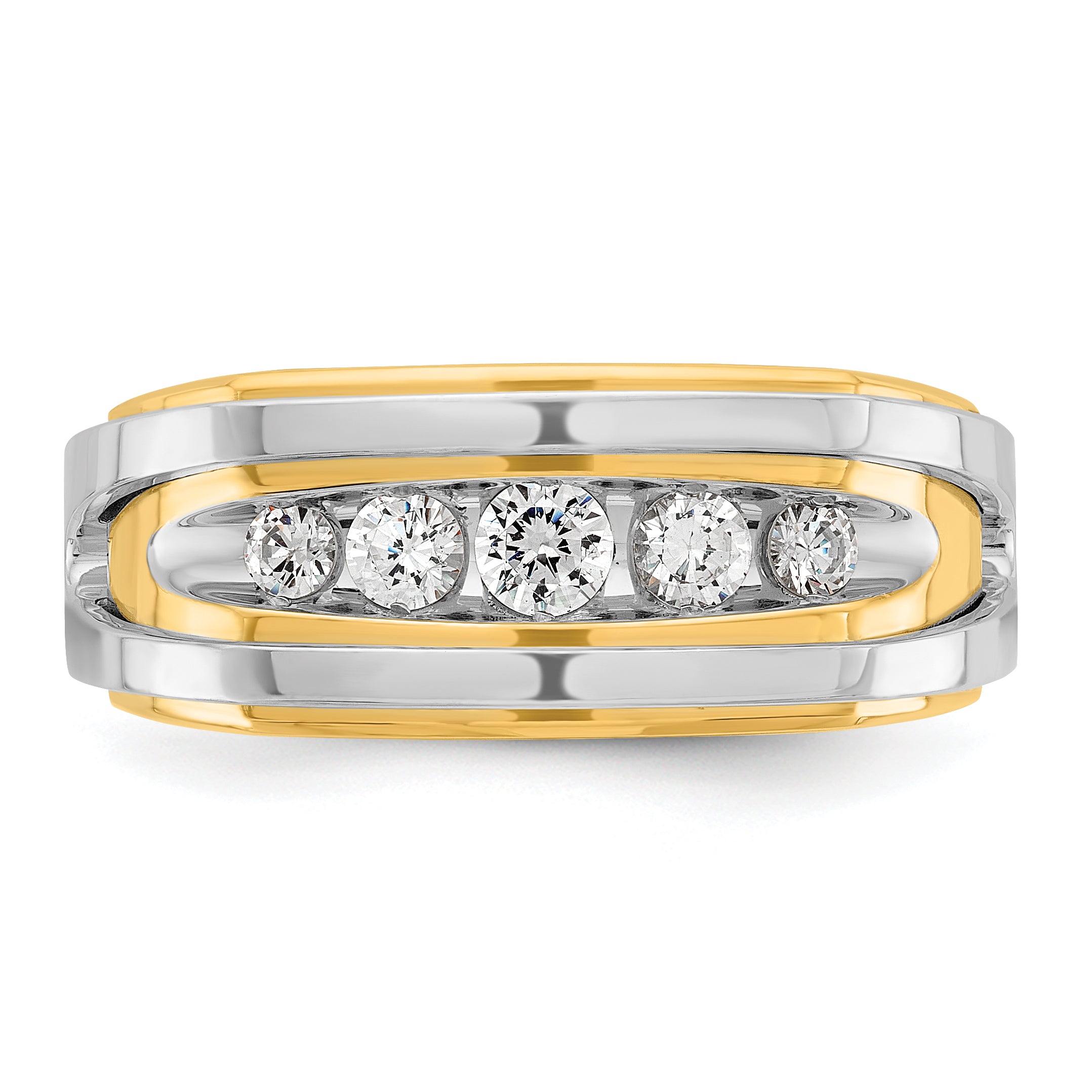 14k Two-tone Men's Polished 5-Stone 1/2 Carat AA Quality Diamond Ring - Sophia Jewelers