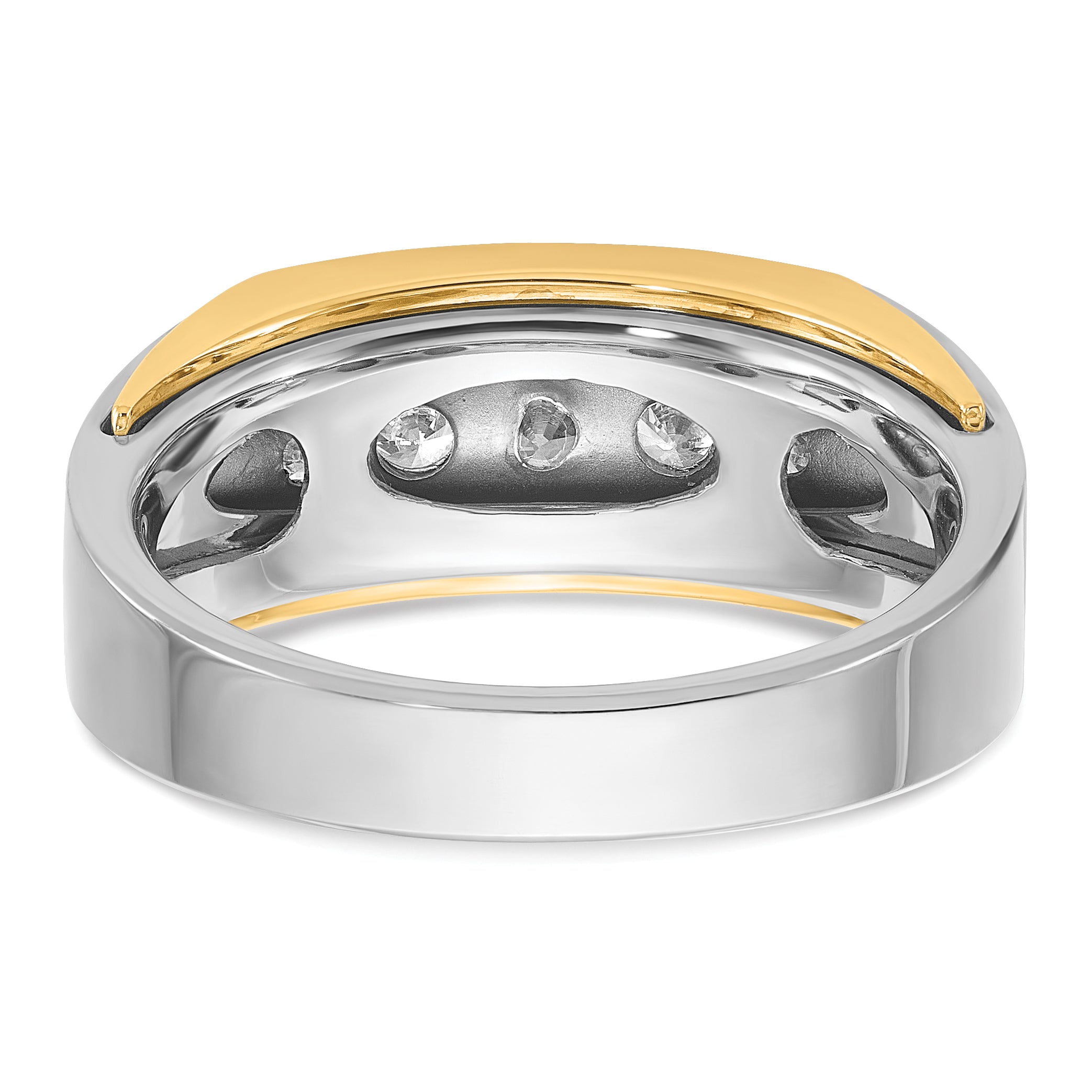 14k Two-tone Mens Polished 5-Stone Ring Mounting, Mounting Only - Sophia Jewelers
