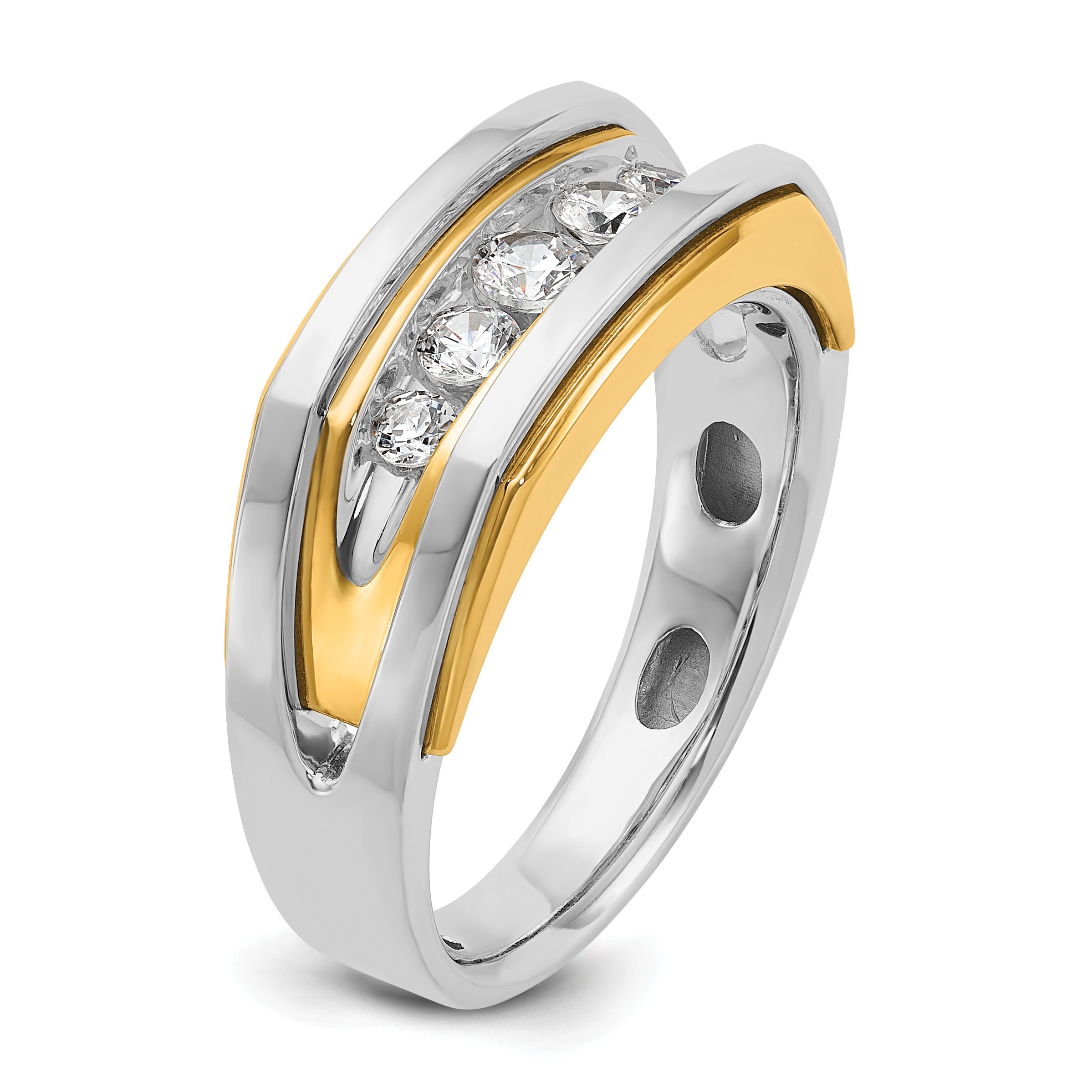 14k Two-tone Mens Polished 5-Stone Ring Mounting, Mounting Only - Sophia Jewelers