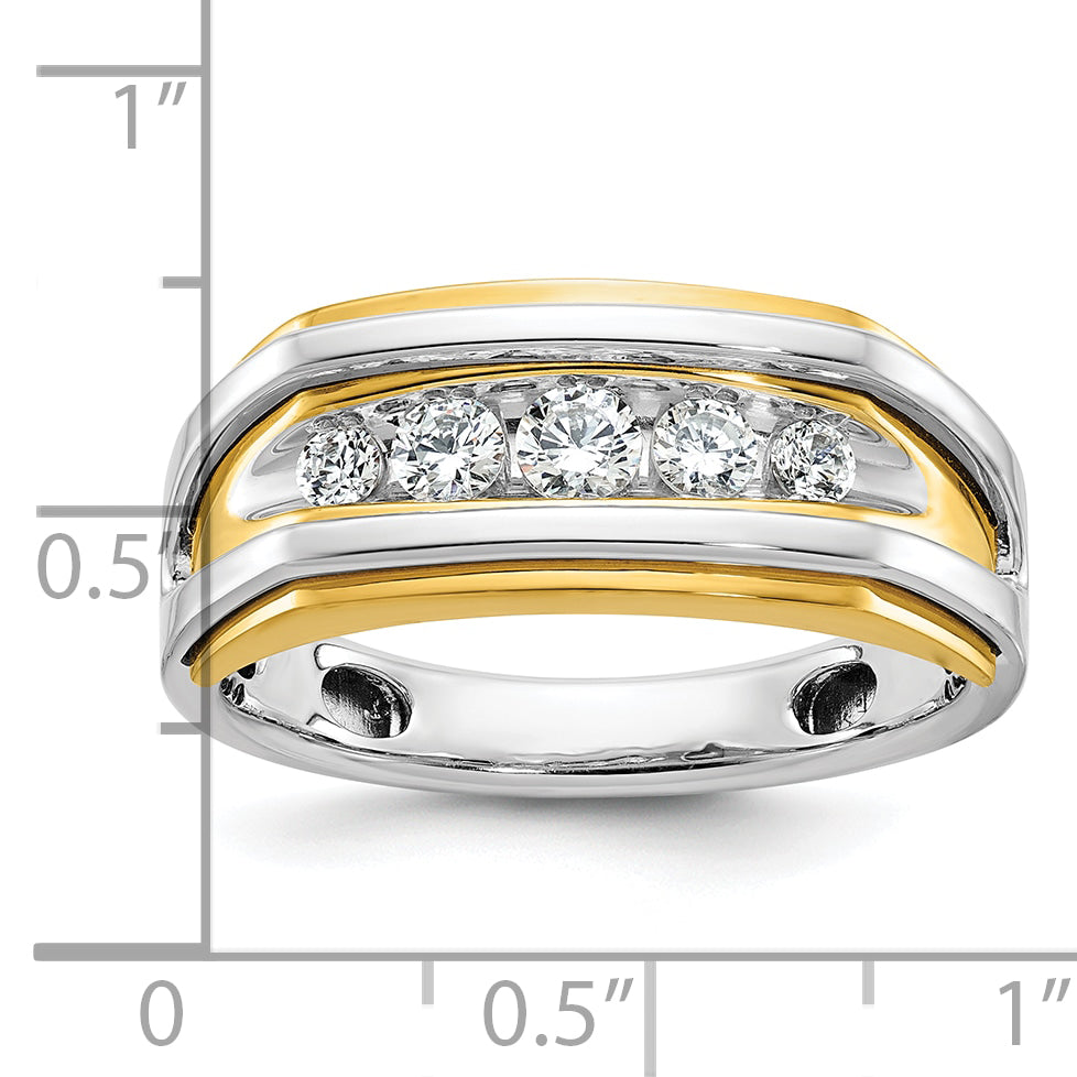 14k Two-tone Mens Polished 5-Stone Ring Mounting, Mounting Only - Sophia Jewelers