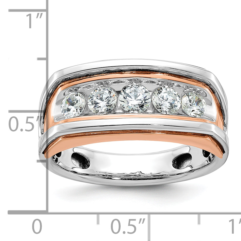 10k White and Rose Gold Men's Polished and Cut-Out 5-Stone 1 Carat A Quality Diamond Ring