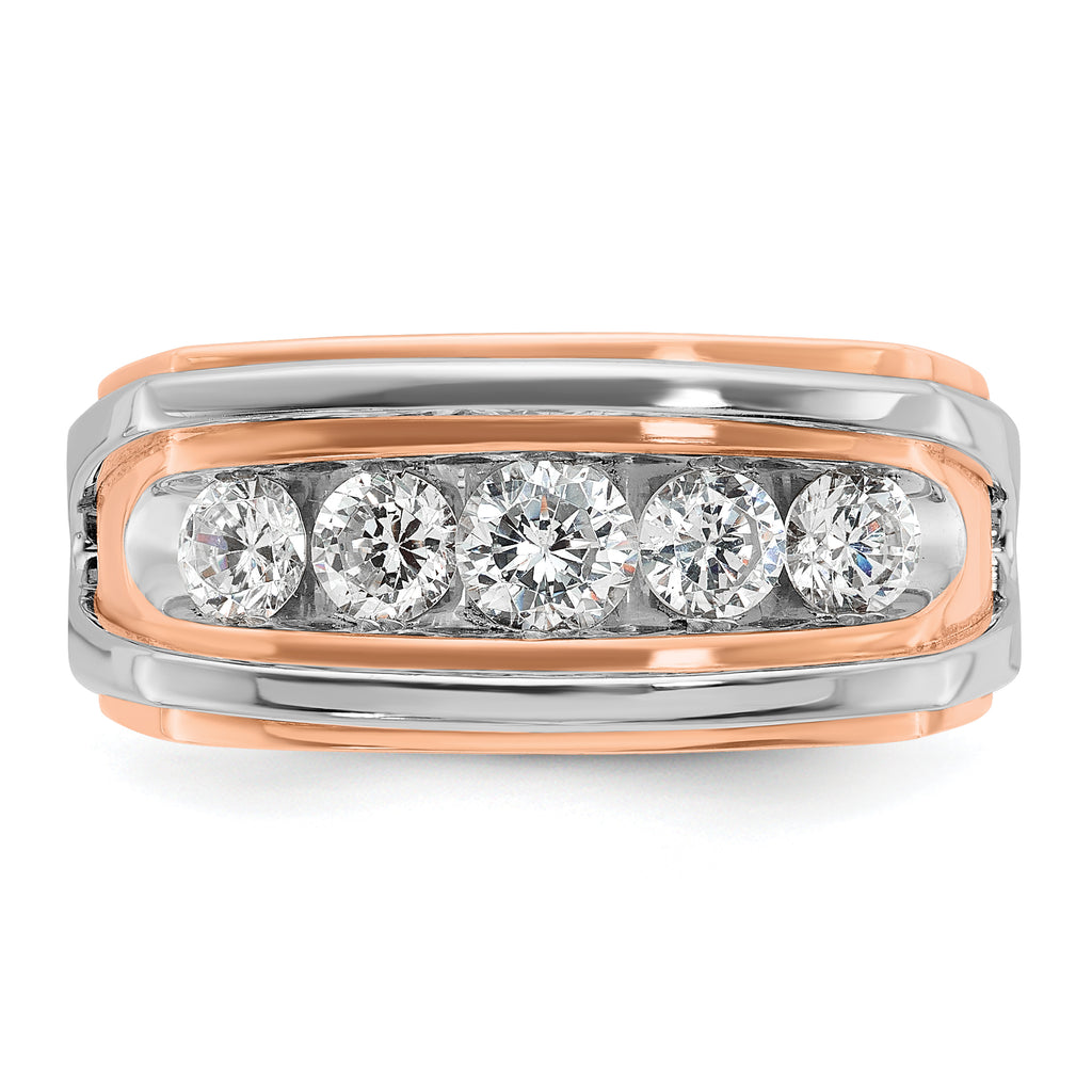 14k White and Rose Gold Mens Polished Channel-set 5-Stone 1 Carat AA Diamond Ring - Sophia Jewelers