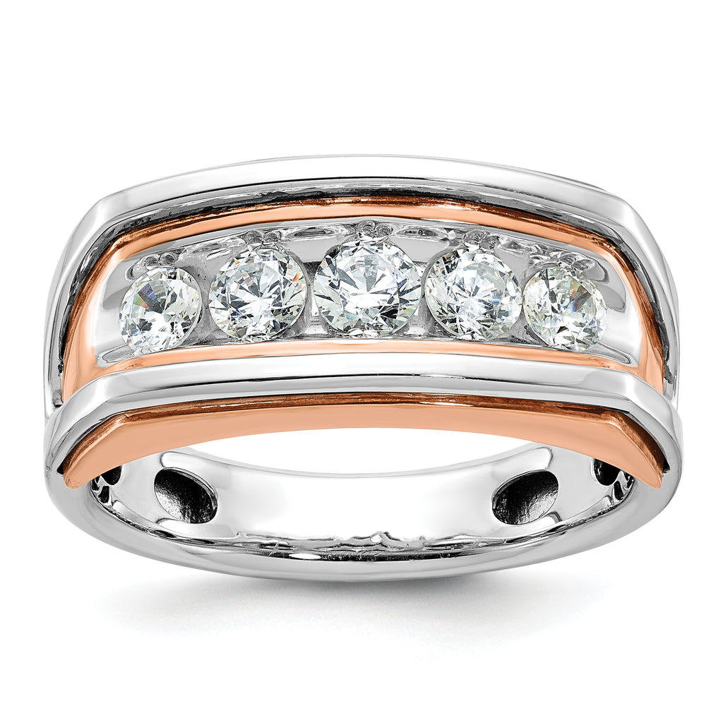 14k White and Rose Gold Mens Polished Channel-set 5-Stone 1 Carat AA Diamond Ring - Sophia Jewelers