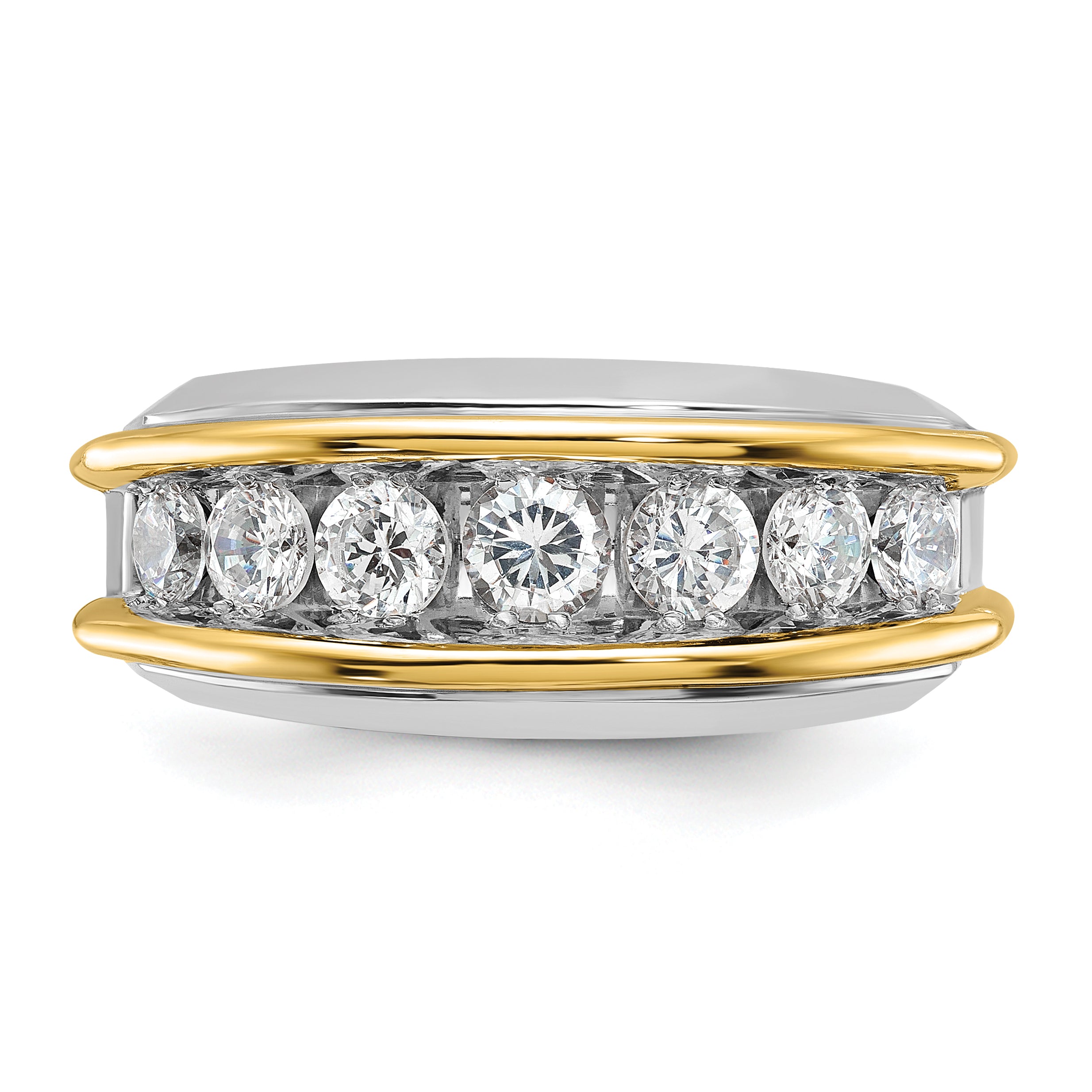14k Two-tone Mens Polished 7-Stone Channel Ring Mounting, Mounting Only - Sophia Jewelers