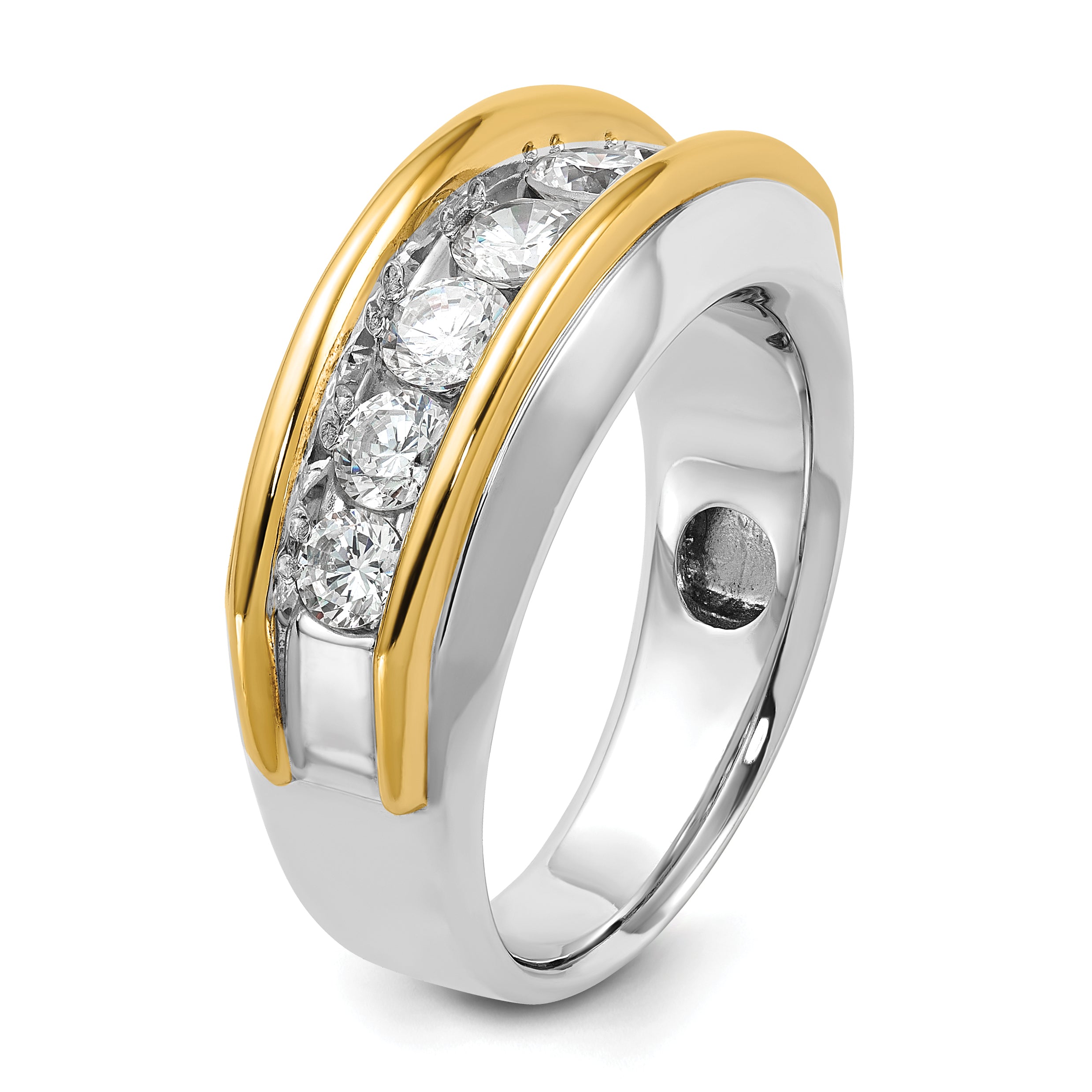 14k Two-tone Mens Polished 7-Stone Channel Ring Mounting, Mounting Only - Sophia Jewelers