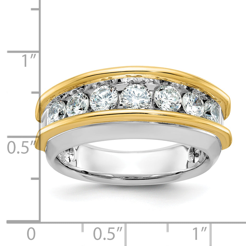 14k Two-tone Mens Polished 7-Stone Channel Ring Mounting, Mounting Only - Sophia Jewelers