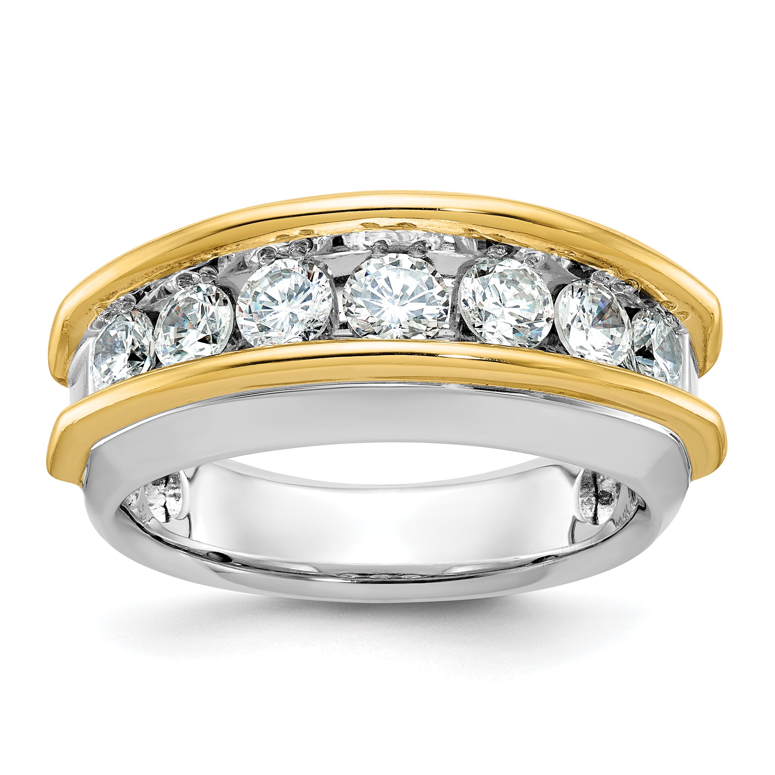14k Two-tone Men's Polished 7-Stone Lab Grown VS/SI FGH Dia Ring - Sophia Jewelers