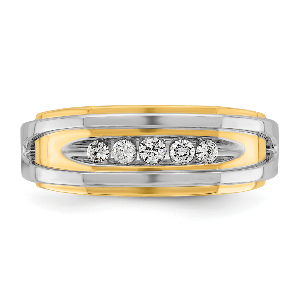 14k Two-tone Mens Polished 5-Stone Ring Mounting, Mounting Only - Sophia Jewelers