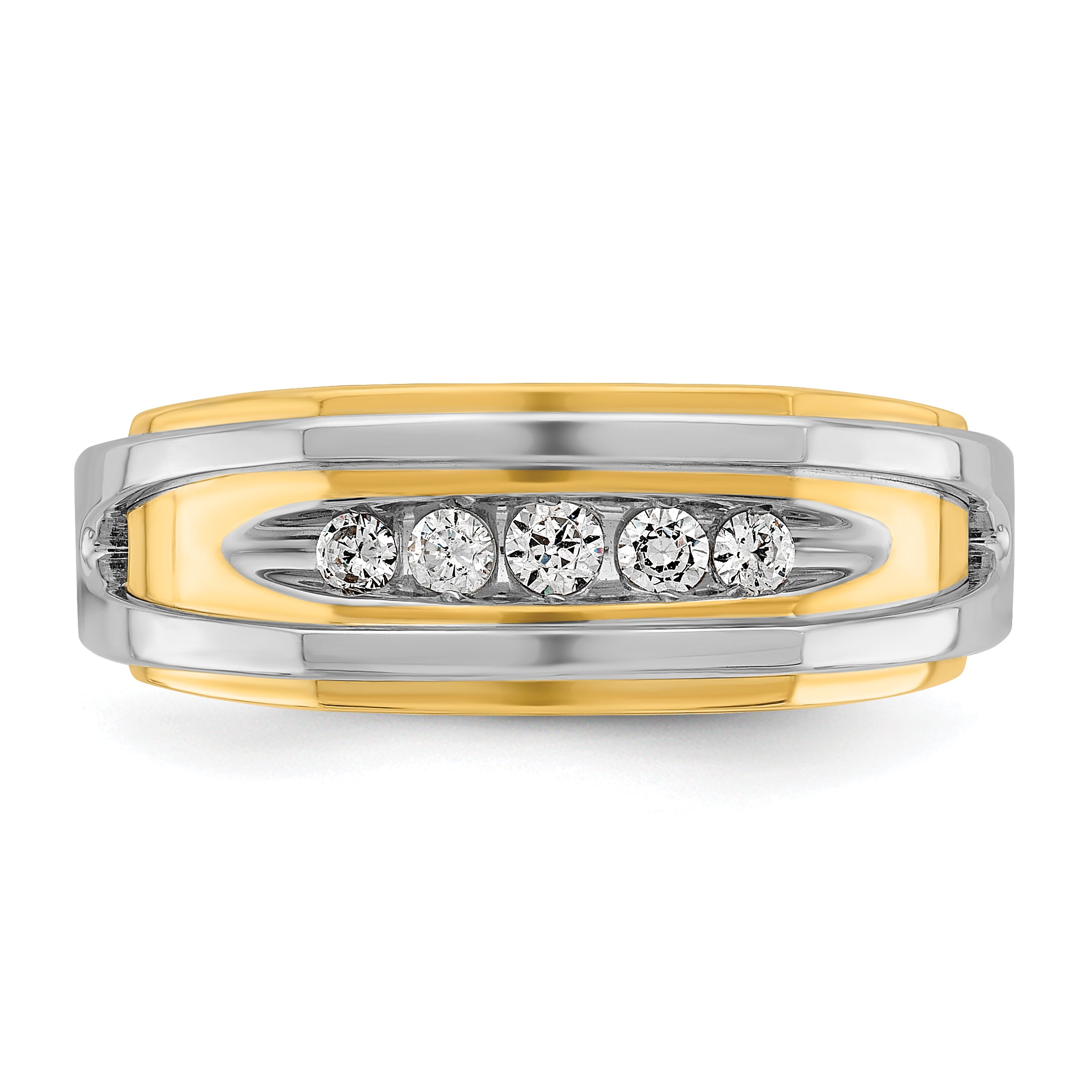 14k Two-tone Mens Polished 5-Stone Ring Mounting, Mounting Only - Sophia Jewelers