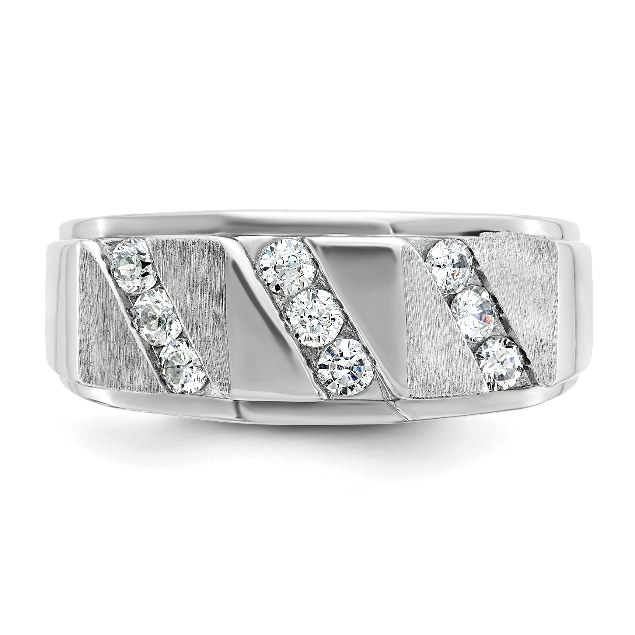 14k White Gold Polished and Satin Mens Ring Mounting, Mounting Only - Sophia Jewelers