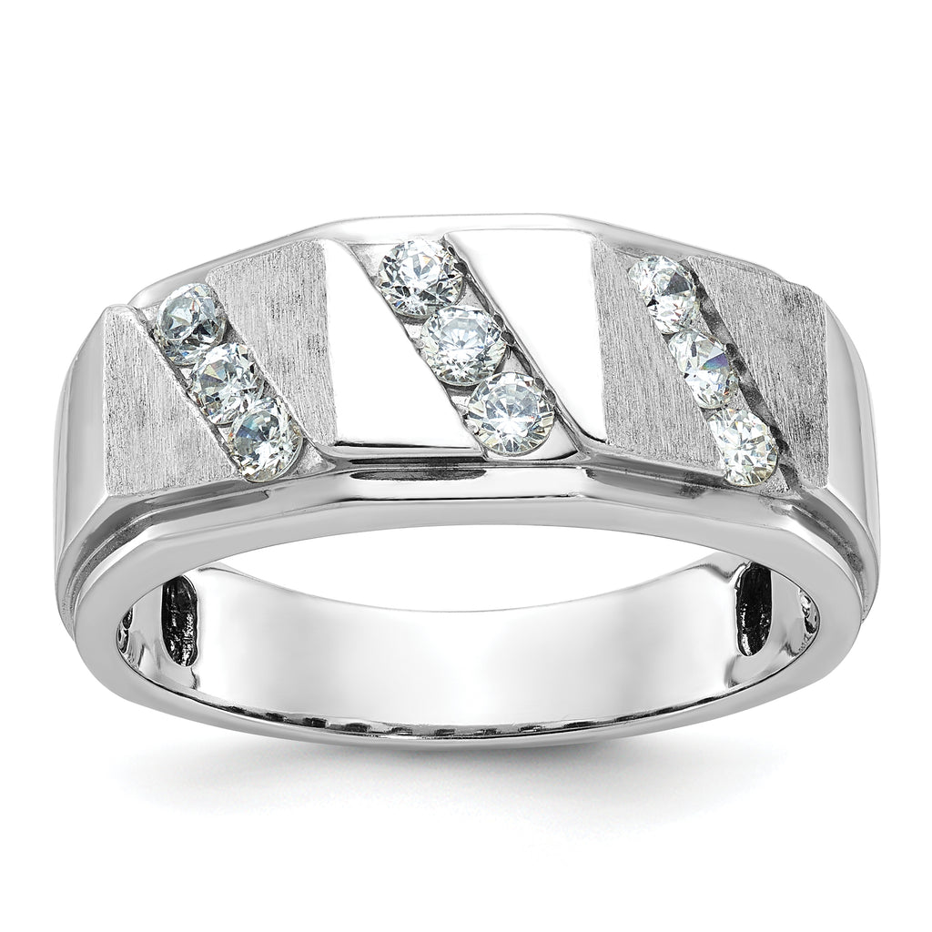 14k White Gold Men's Polished and Satin 1/2 Carat AA Quality Diamond Ring - Sophia Jewelers