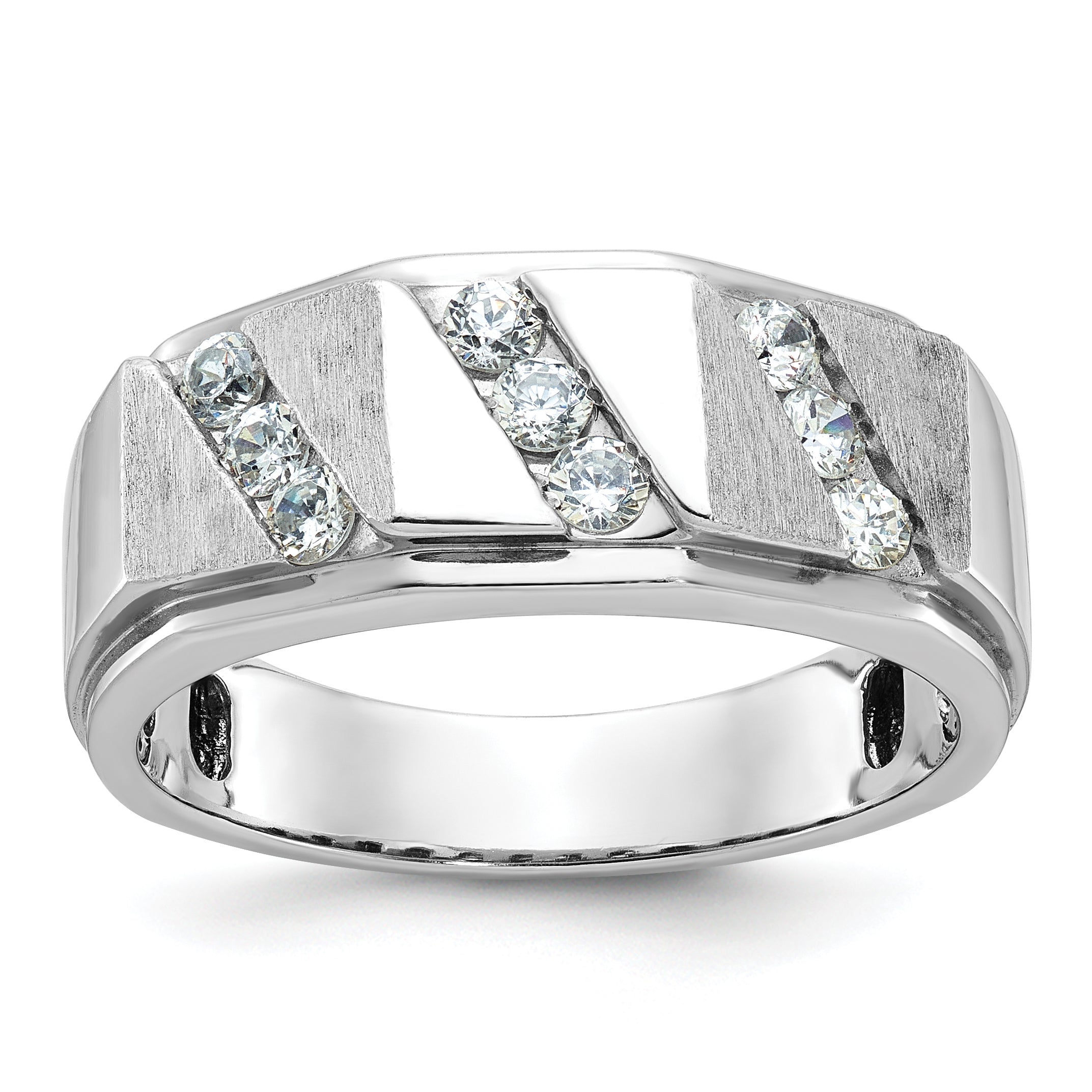 14k White Gold Men's Polished and Satin 1/2 Carat AA Quality Diamond Ring - Sophia Jewelers