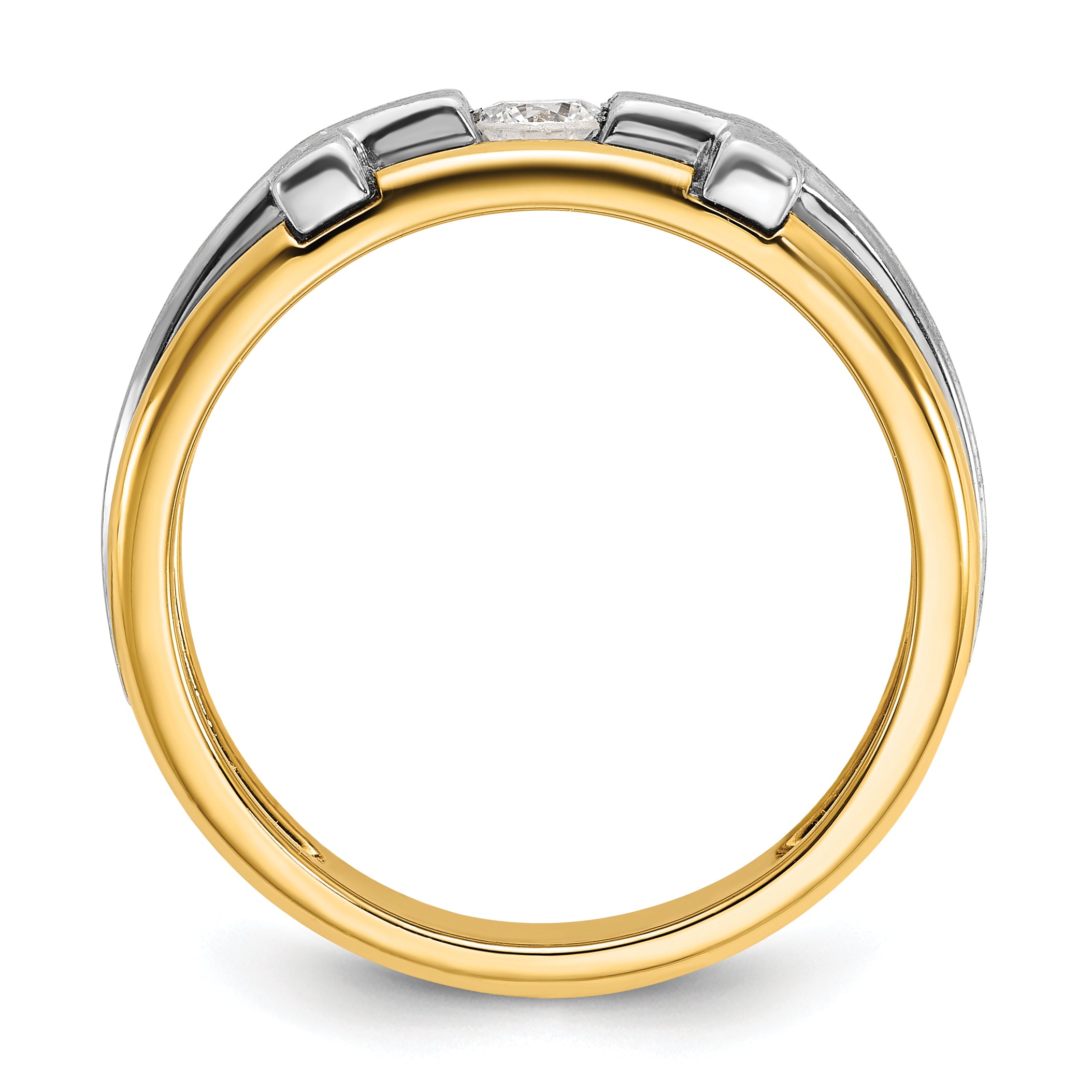 10k Two-tone Men's Polished Satin and Cut-Out 1/5 Carat A Quality Diamond Cross Ring Secondary image