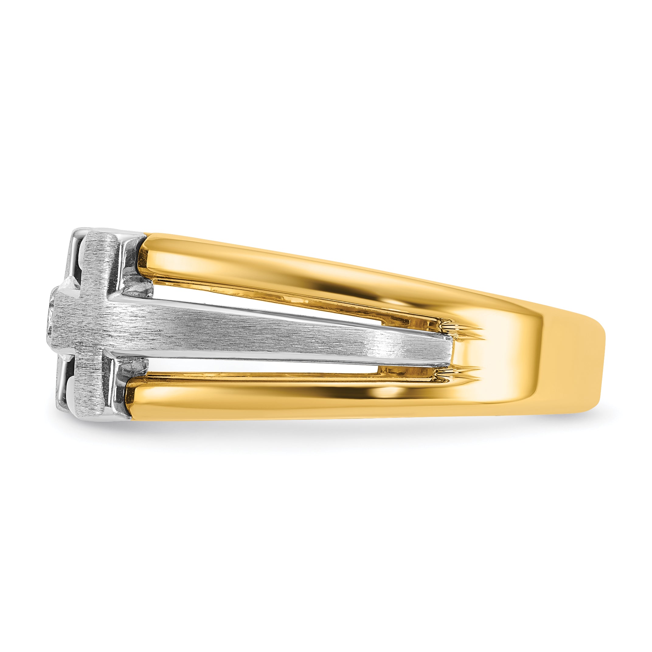 10k Two-tone Men's Polished Satin and Cut-Out 1/5 Carat A Quality Diamond Cross Ring