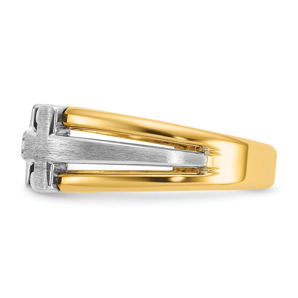 10k Two-tone Men's Polished Satin and Cut-Out 1/5 Carat A Quality Diamond Cross Ring