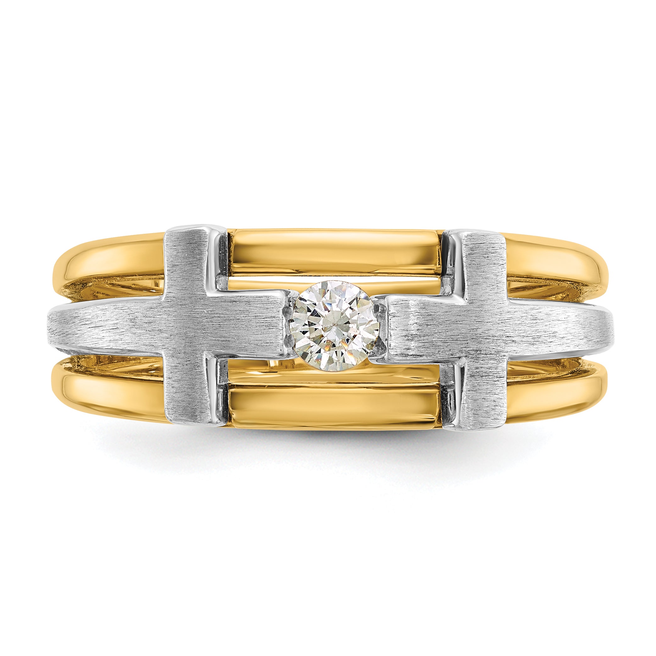 10k Two-tone Men's Polished Satin and Cut-Out 1/5 Carat A Quality Diamond Cross Ring