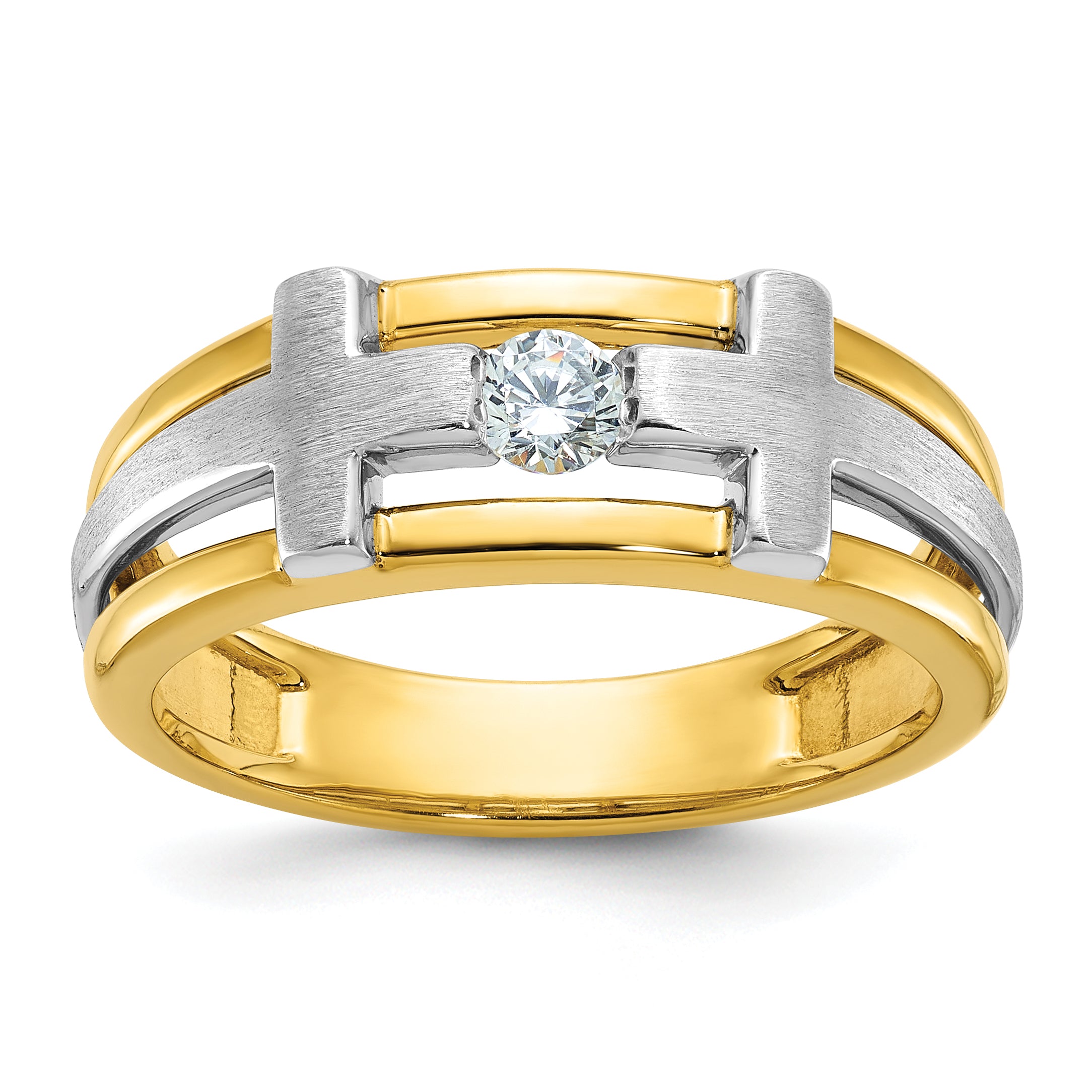 10k Two-tone Men's Polished Satin and Cut-Out 1/5 Carat A Quality Diamond Cross Ring