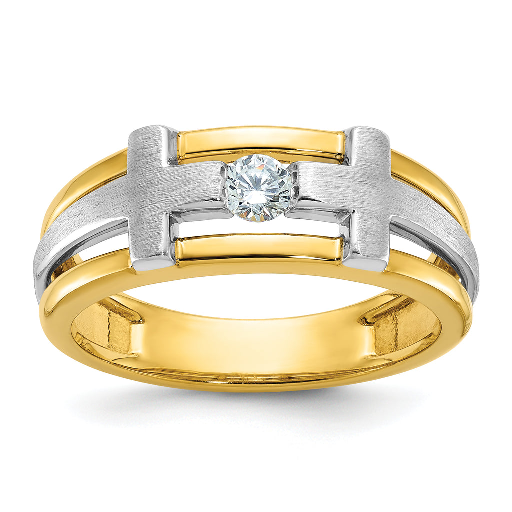 10k Two-tone Men's Polished Satin and Cut-Out 1/5 Carat A Quality Diamond Cross Ring