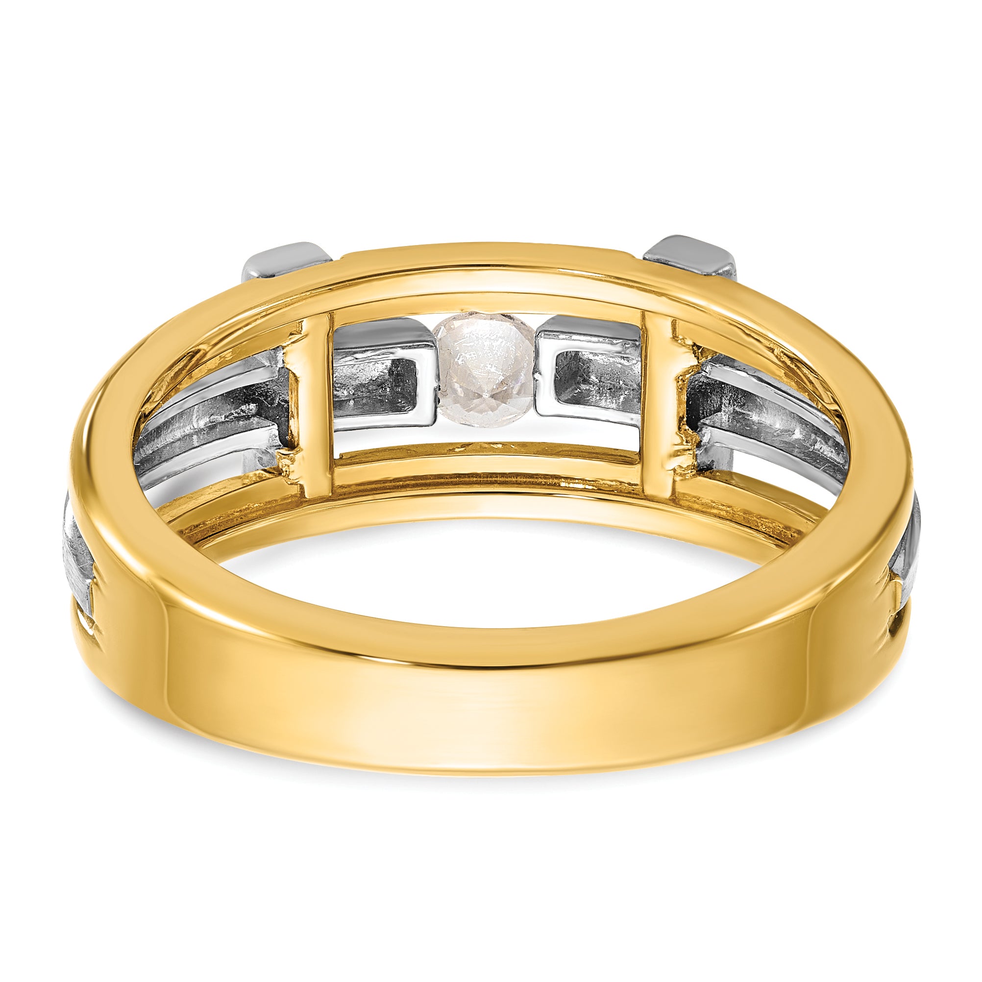 14k Two-tone Men's Polished Satin and Cut-Out 1/5 Carat AA Quality Diamond Cross Ring - Sophia Jewelers