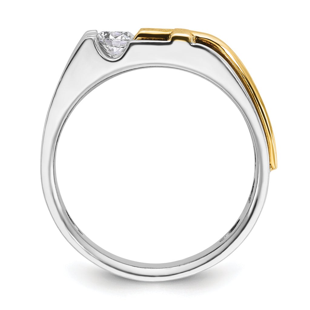 10k Two-tone Men's Polished Satin and Cut-Out 1/3 Carat A Quality Diamond Cross Ring