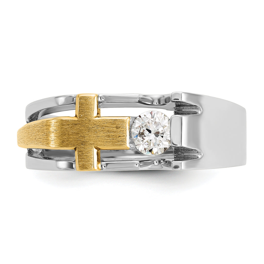 10k Two-tone Men's Polished Satin and Cut-Out 1/3 Carat A Quality Diamond Cross Ring