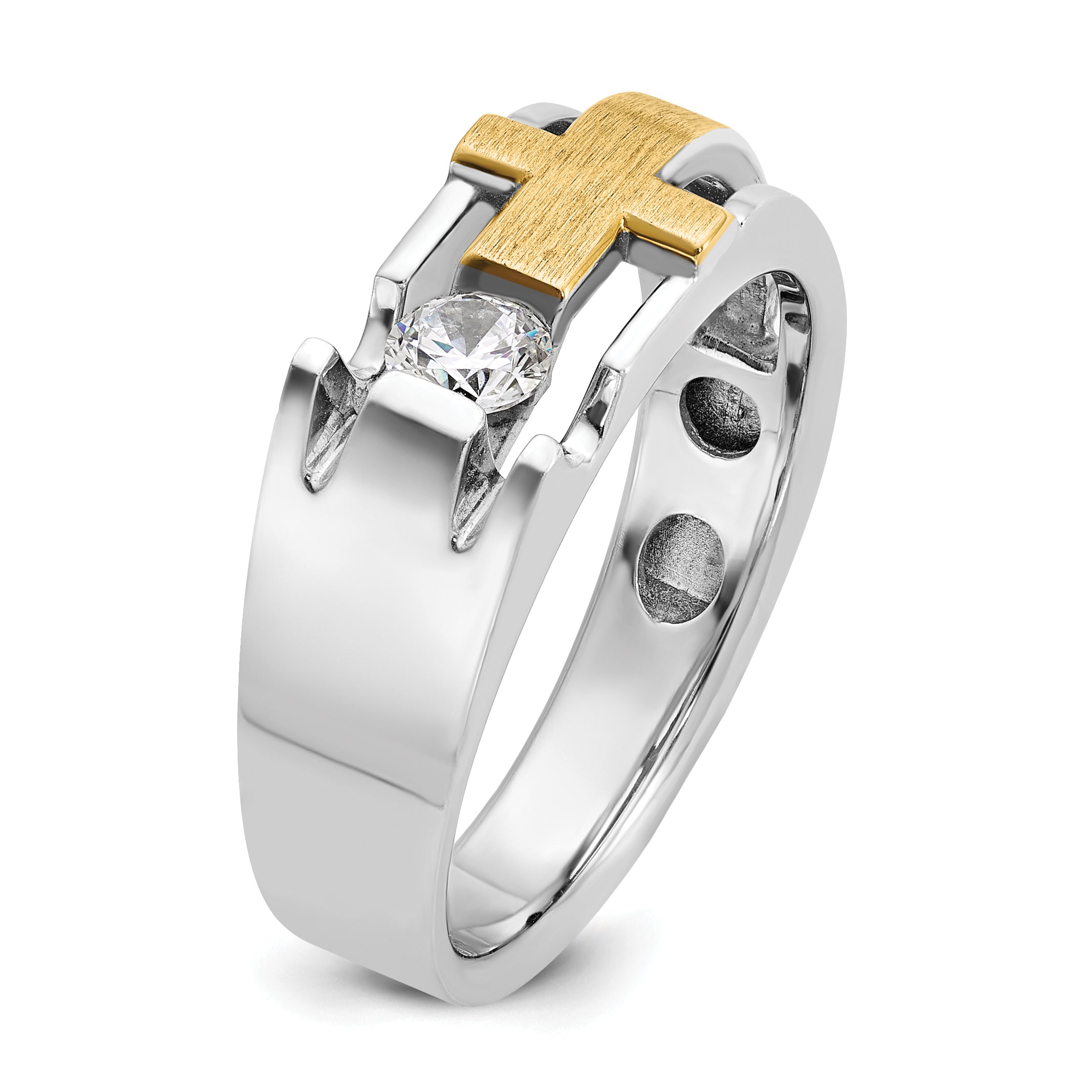 10k Two-tone Men's Polished Satin and Cut-Out 1/3 Carat A Quality Diamond Cross Ring