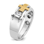 14k Two-tone Men's Polished Satin and Cut-Out Cross Ring Mounting, Mounting Only - Sophia Jewelers