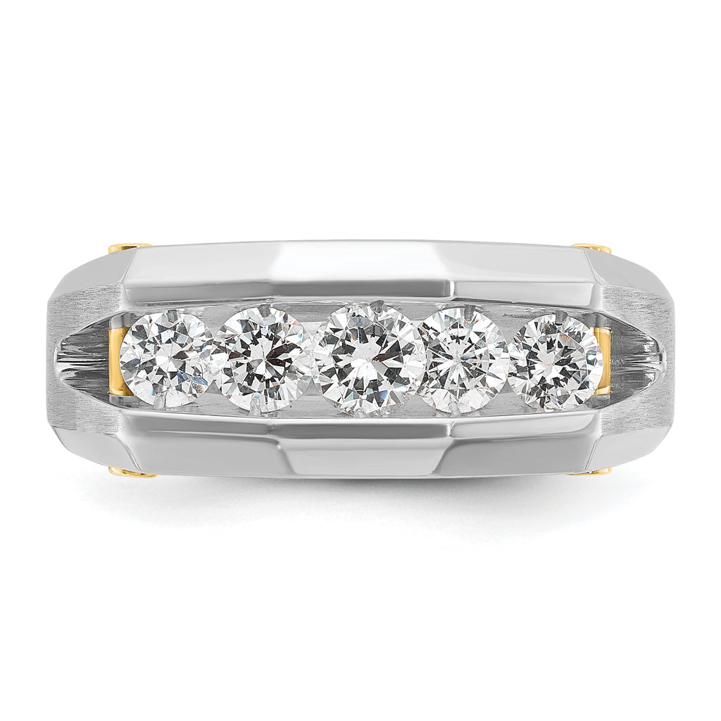 14k Two-tone Mens Polished and Satin Channel-set 5-Stone 1 Carat AA Diamond Ring - Sophia Jewelers
