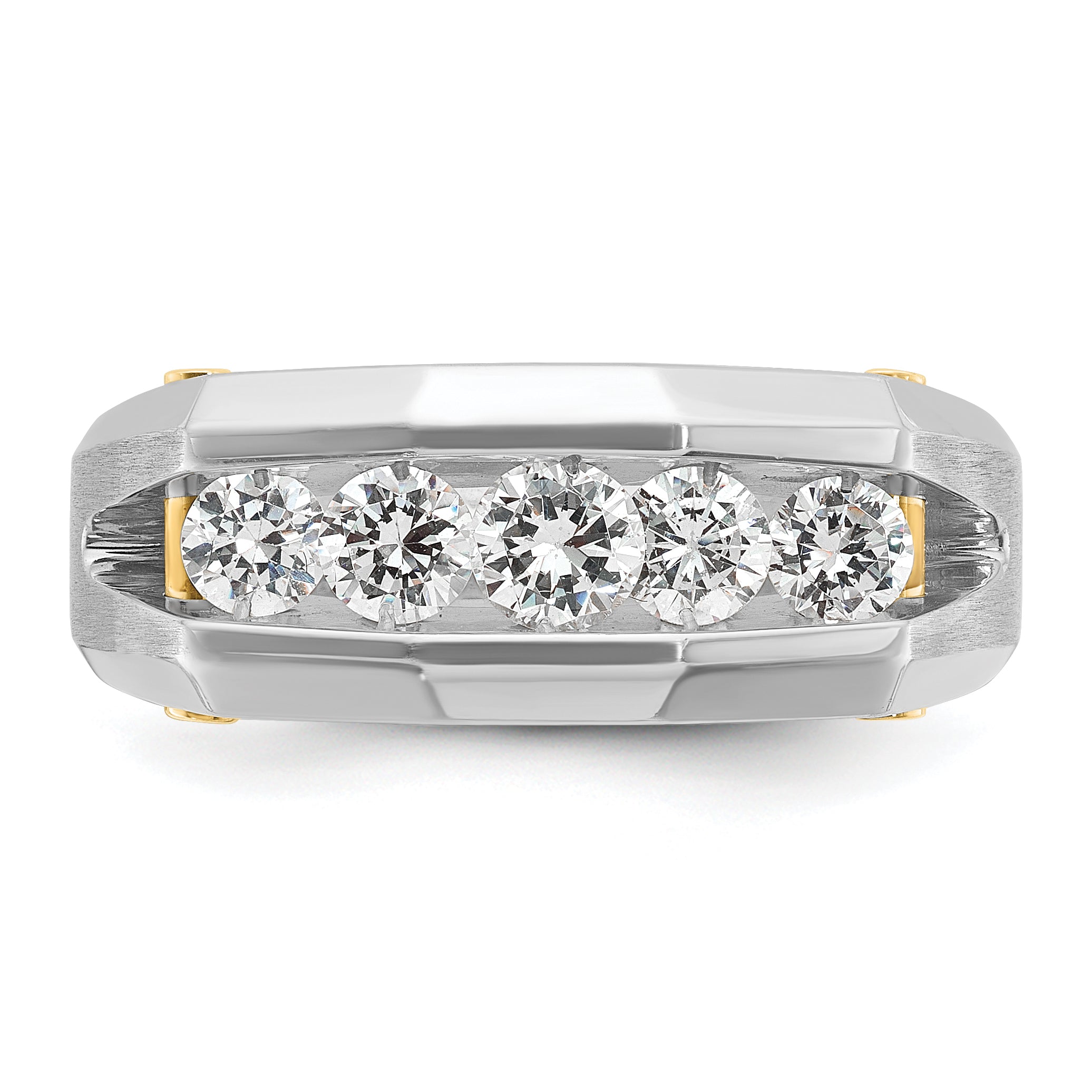 14k Two-tone Mens Polished and Satin Channel-set 5-Stone 1 Carat AA Diamond Ring - Sophia Jewelers