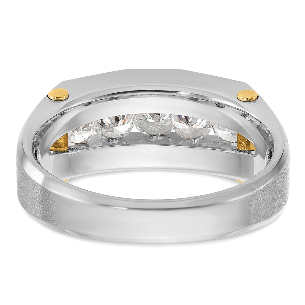 14k Two-tone Mens Polished and Satin Channel-set 5-Stone 1 Carat AA Diamond Ring - Sophia Jewelers