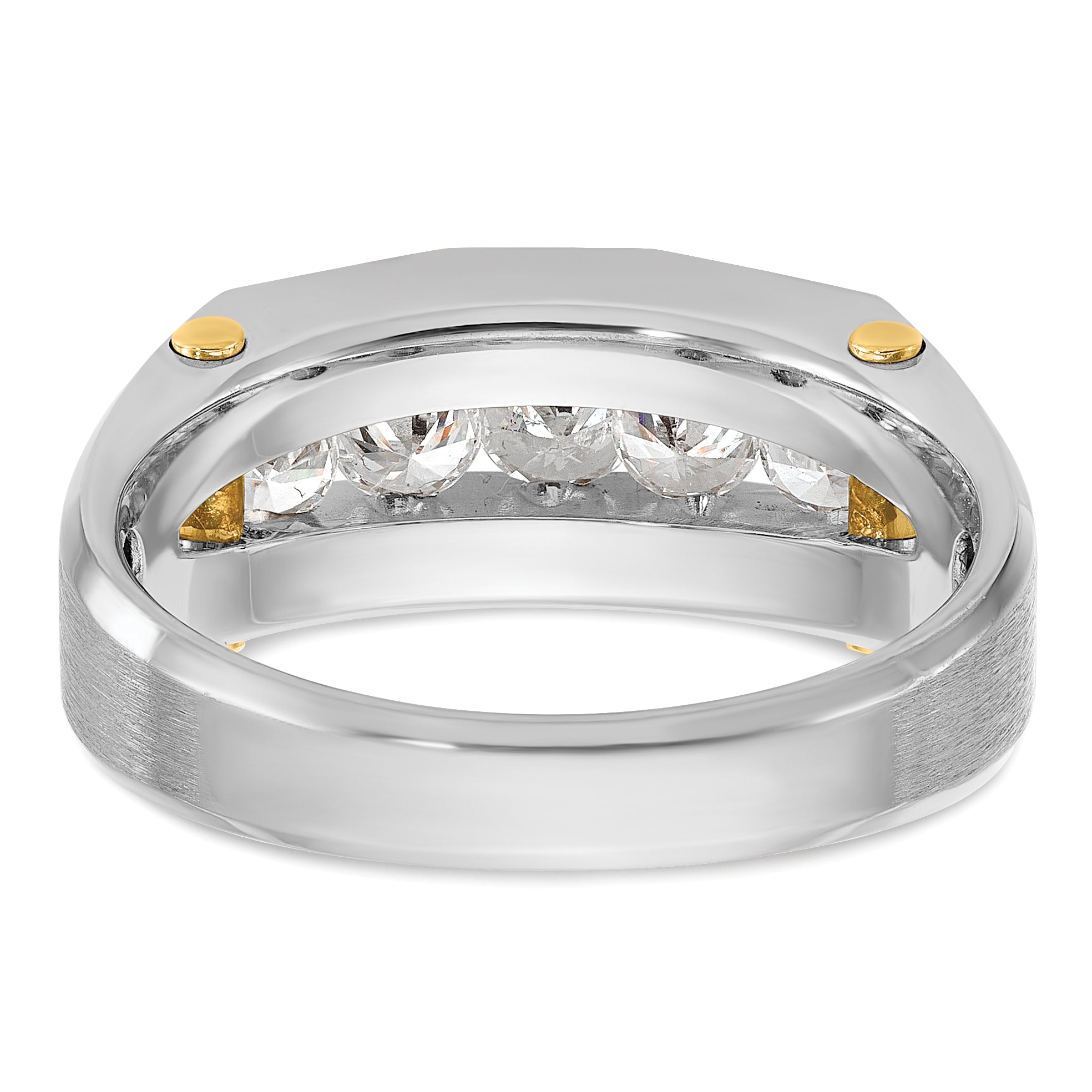 14k Two-tone Mens Polished and Satin Channel-set 5-Stone Ring Mounting, Mounting Only - Sophia Jewelers