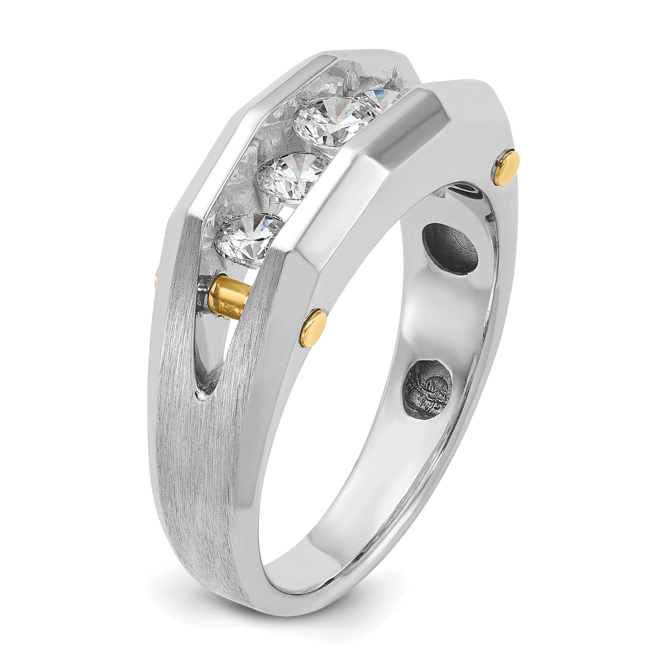 14k Two-tone Mens Polished and Satin Channel-set 5-Stone Ring Mounting, Mounting Only - Sophia Jewelers
