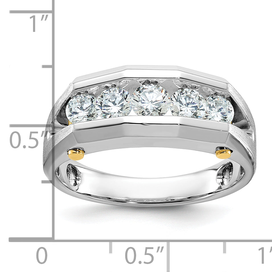 14k Two-tone Mens Polished and Satin Channel-set 5-Stone Ring Mounting, Mounting Only Secondary image