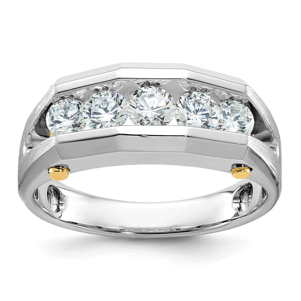 14k Two-tone Mens Polished and Satin Channel-set 5-Stone Ring Mounting, Mounting Only - Sophia Jewelers