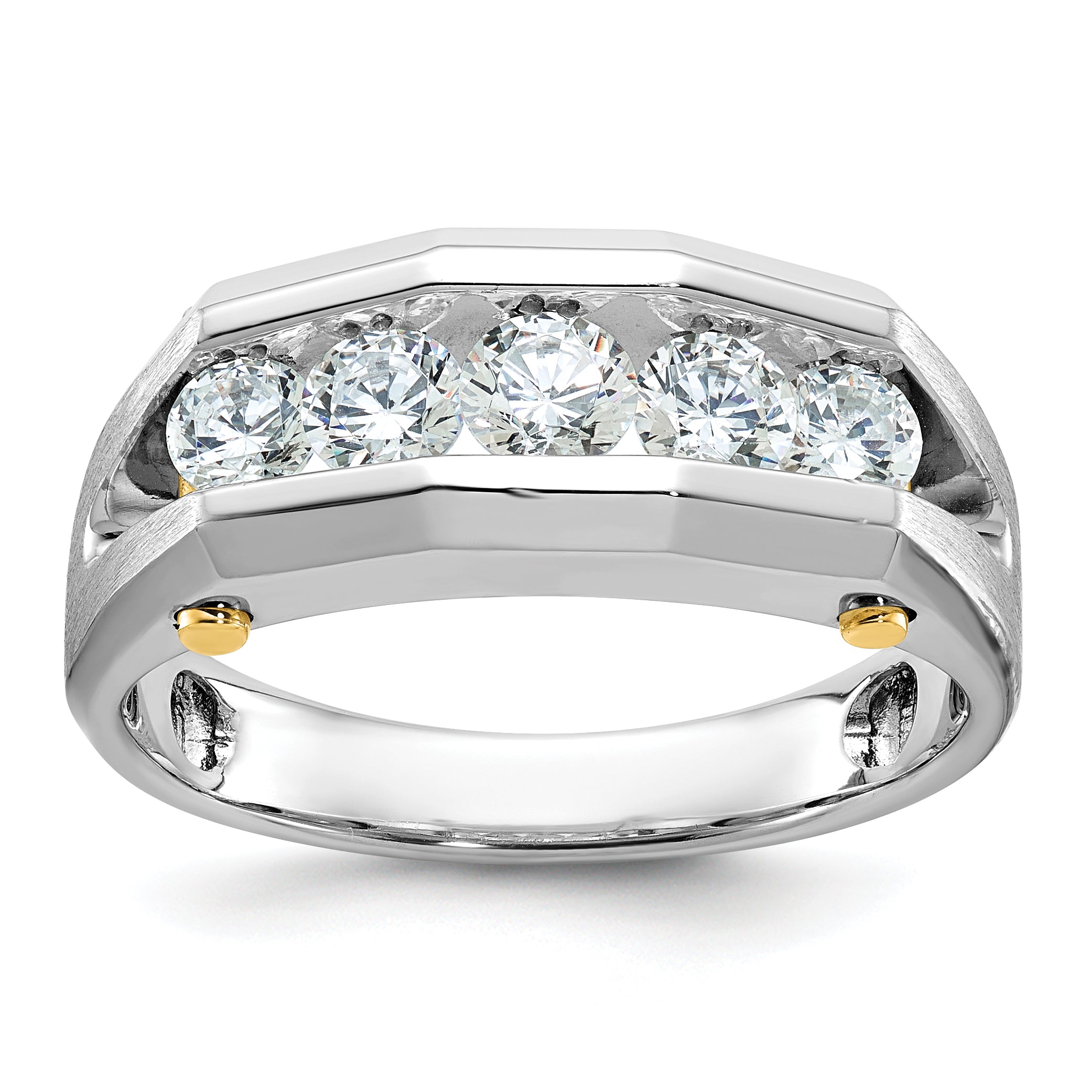 14k Two-tone Mens Polished and Satin Channel-set 5-Stone Ring Mounting, Mounting Only - Sophia Jewelers