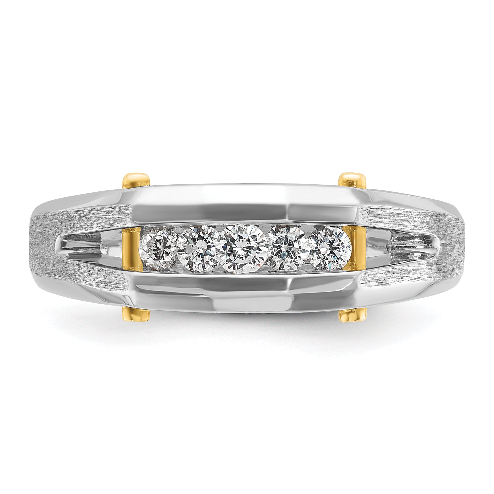 14k Two-tone Mens Polished and Satin Channel-set 5-Stone Ring Mounting, Mounting Only - Sophia Jewelers