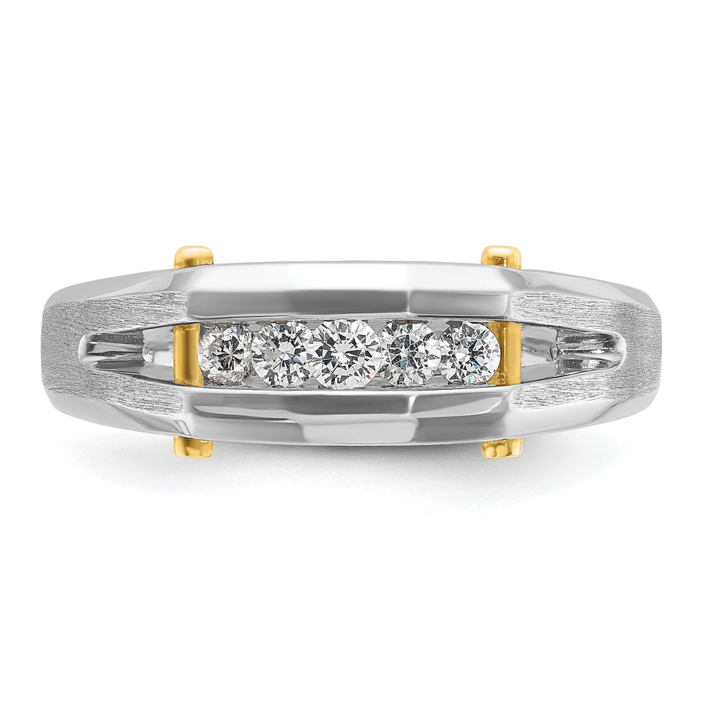 14k Two-tone Mens Polished and Satin Channel-set 5-Stone 1/4 Carat AA Diamond Ring - Sophia Jewelers