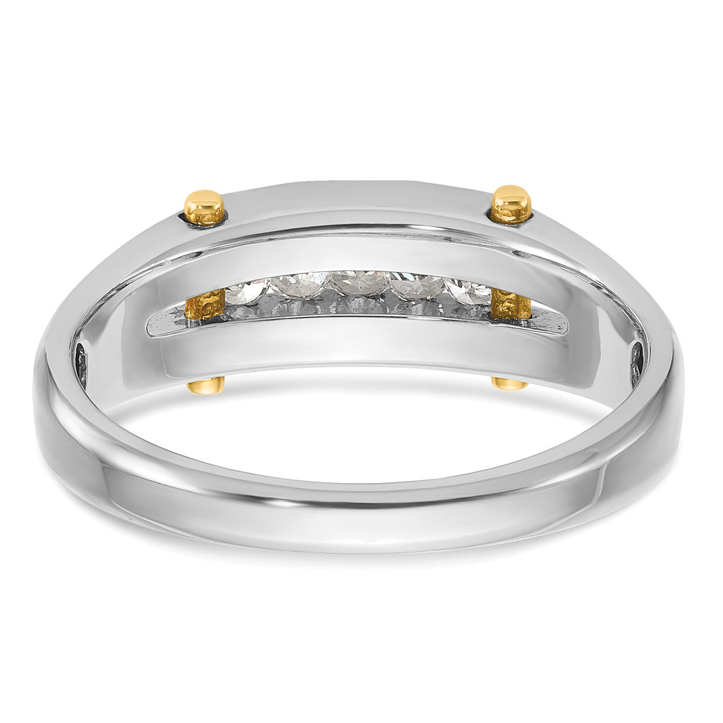 14k Two-tone Mens Polished and Satin Channel-set 5-Stone Ring Mounting, Mounting Only - Sophia Jewelers