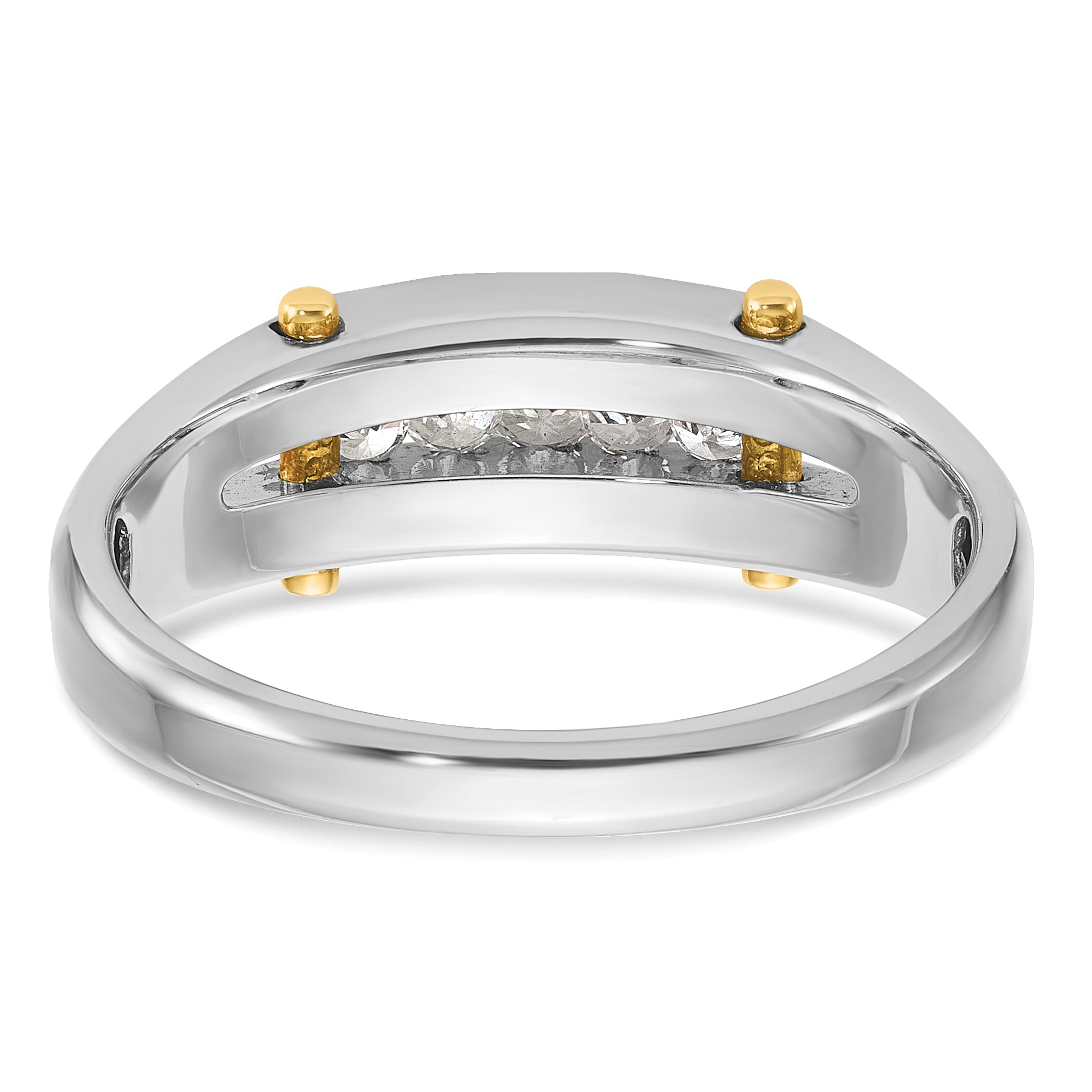 14k Two-tone Mens Polished and Satin Channel-set 5-Stone Ring Mounting, Mounting Only - Sophia Jewelers
