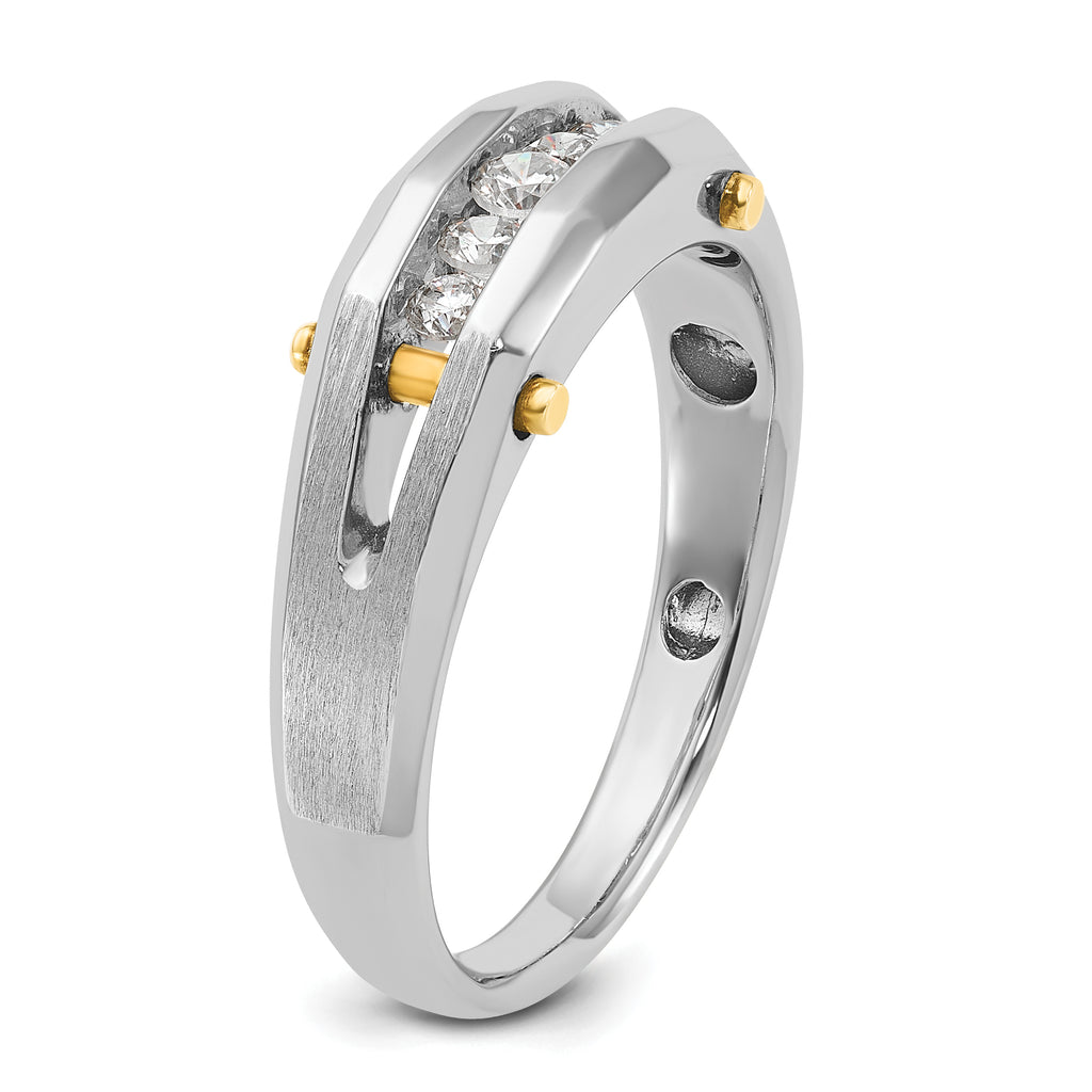 14k Two-tone Mens Polished and Satin Channel-set 5-Stone Ring Mounting, Mounting Only - Sophia Jewelers