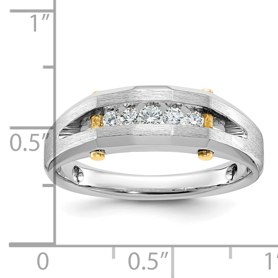 14k Two-tone Mens Polished and Satin Channel-set 5-Stone Ring Mounting, Mounting Only - Sophia Jewelers