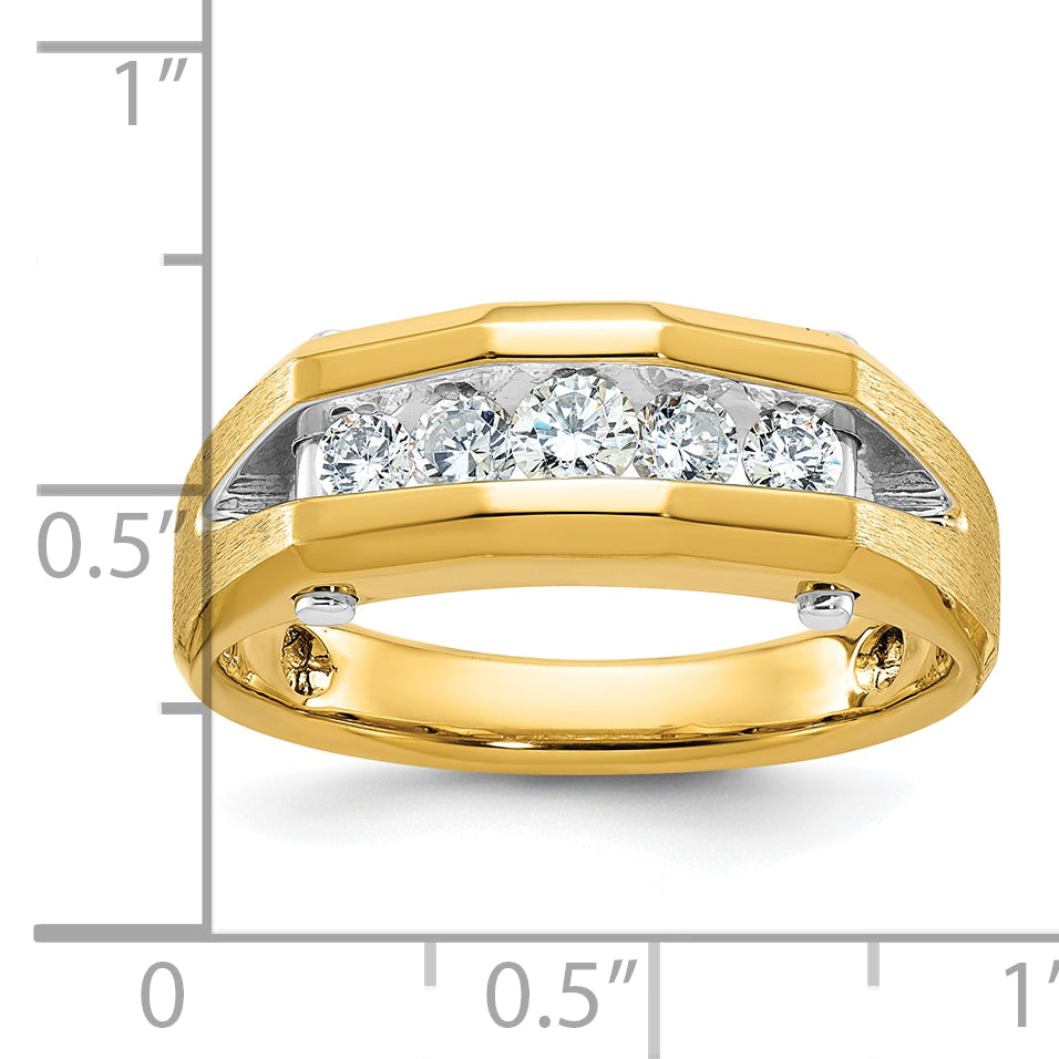 10k Two-tone Men's Polished and Satin 5-Stone 1/2 Carat A Quality Diamond Ring