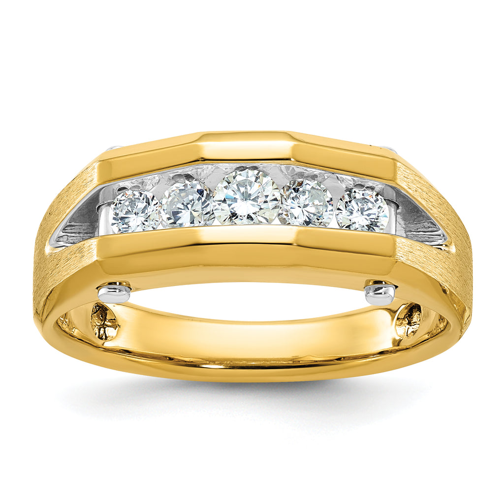 10k Two-tone Men's Polished and Satin 5-Stone 1/2 Carat A Quality Diamond Ring