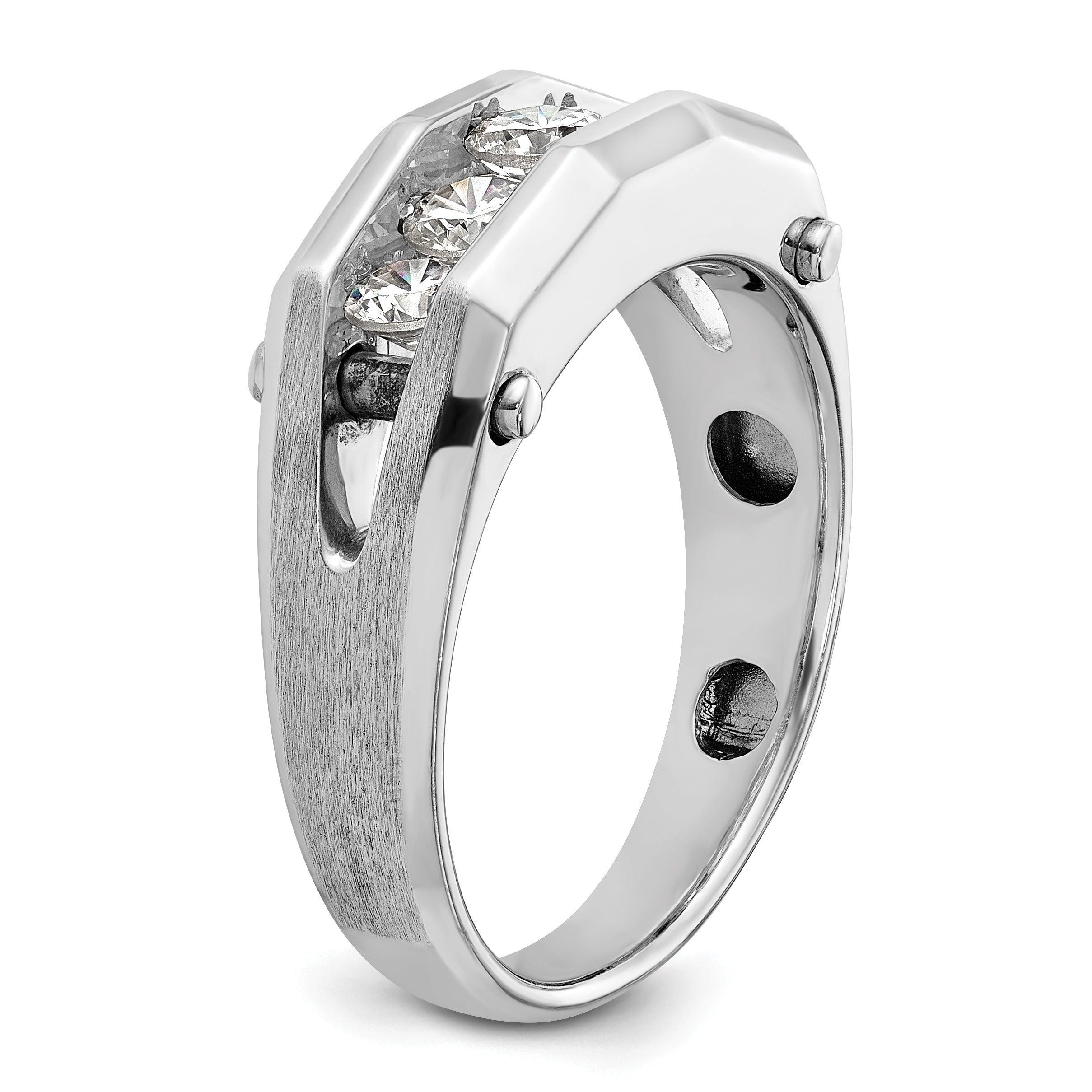 14k White Gold Five Stone Polished and Satin Men's Ring Mounting, Mounting Only - Sophia Jewelers