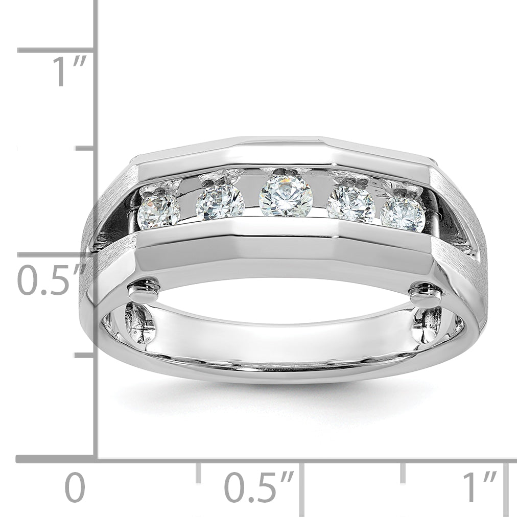 14k White Gold Five Stone Polished and Satin Men's Ring Mounting, Mounting Only - Sophia Jewelers